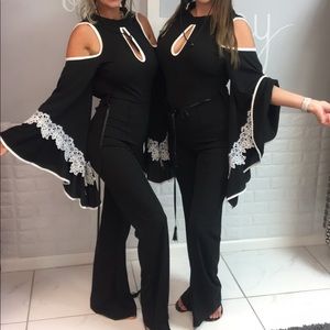 Black and White Bell Sleeve jumpsuit